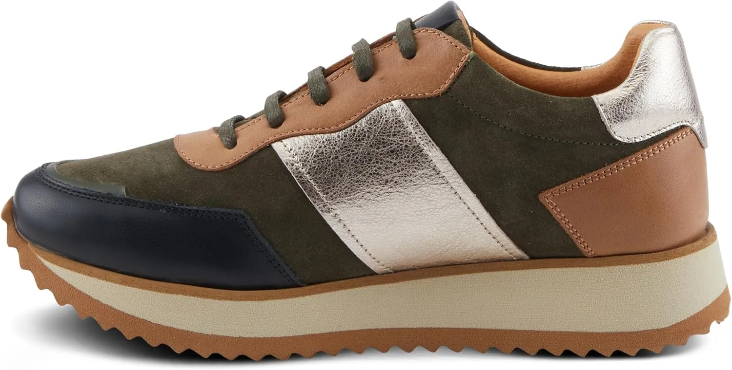 Spring Step Women's Compter Sneakers with Leather and Suede Mix, Cushioning, and Removable Insoles