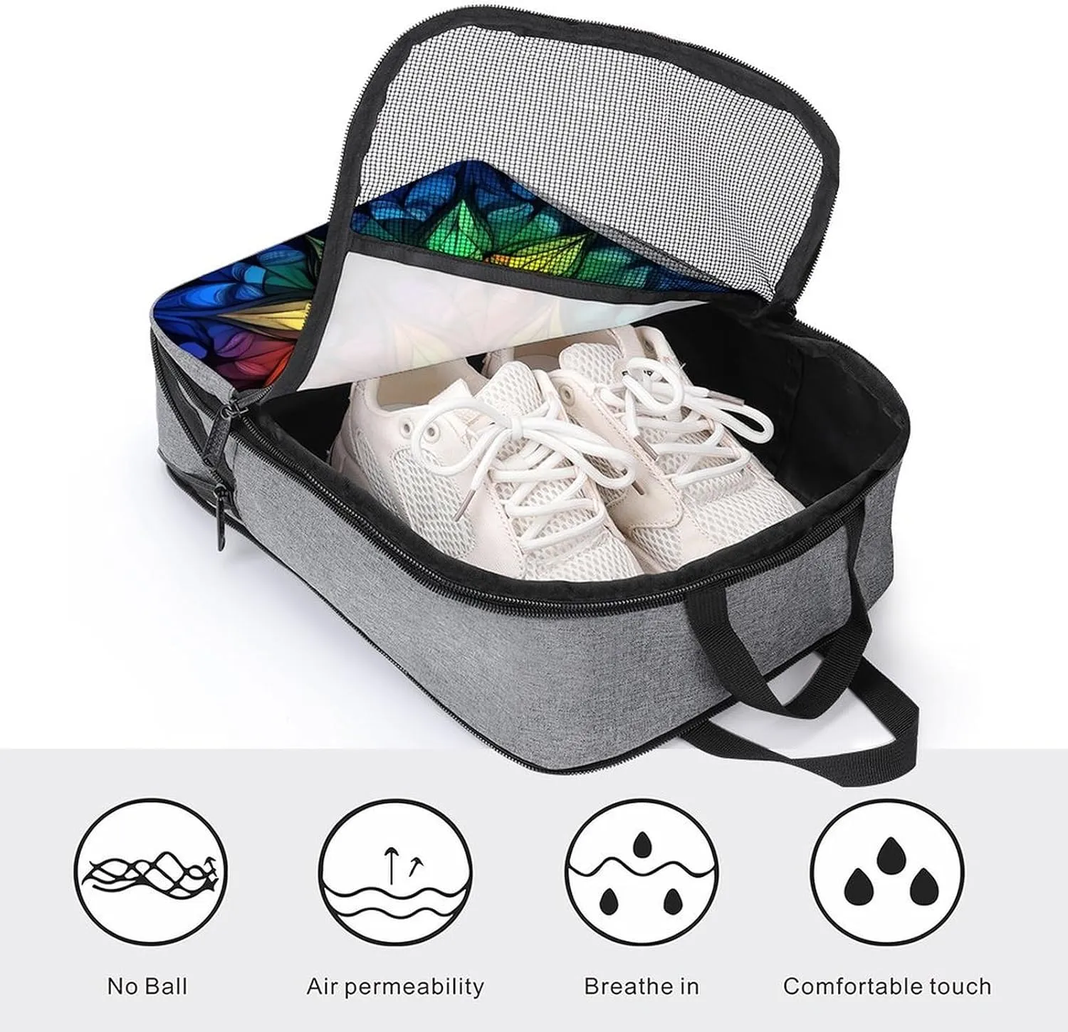 Stained Glass Symmetrical Flower Pattern Shoe Bag for Travel Daily Use Anti-dust Storage Carrier Golf Shoe Pouch