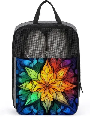 Stained Glass Symmetrical Flower Pattern Shoe Bag for Travel Daily Use Anti-dust Storage Carrier Golf Shoe Pouch