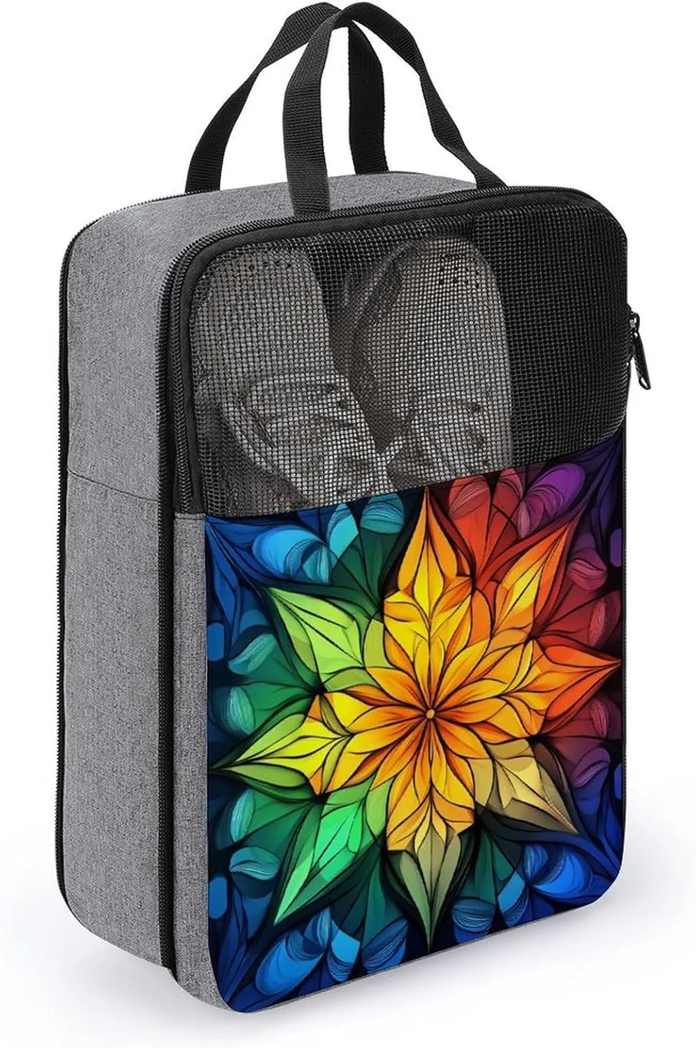 Stained Glass Symmetrical Flower Pattern Shoe Bag for Travel Daily Use Anti-dust Storage Carrier Golf Shoe Pouch
