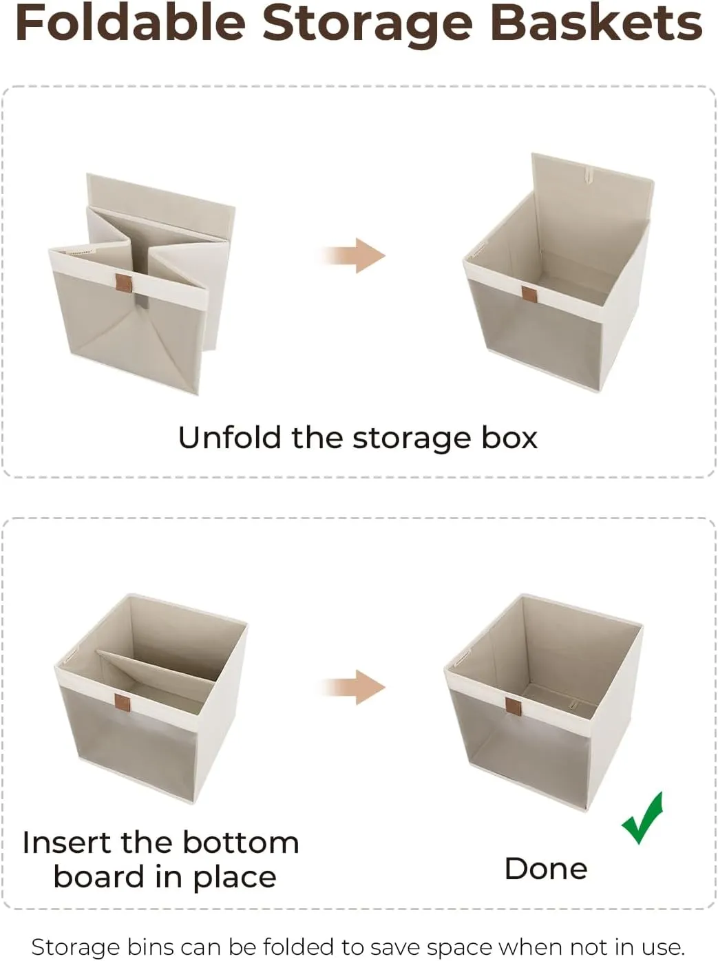StorageWorks 13x13 Storage Cubes, Closet Storage Bins with Clear Window, Large Fabric Organizer for Clothes, Collapsible Storage Baskets with PU Handles, Beige, 3-Pack