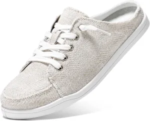 STQ Slip On Mule Sneakers Slide on Canvas Shoes Casual Blackless Orthopedic Shoes with Arch Support Warm Wood Beige Size 7.5