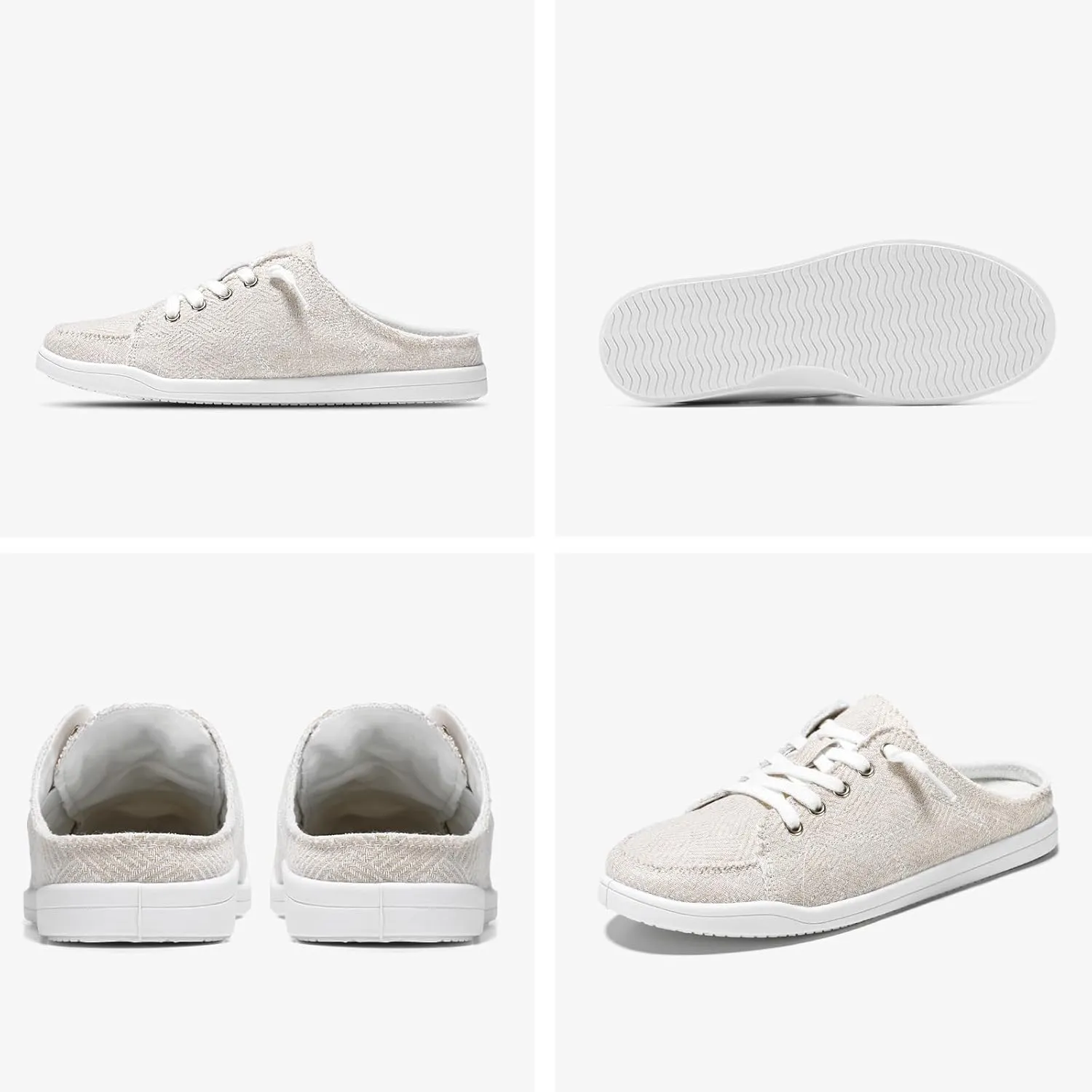 STQ Slip On Mule Sneakers Slide on Canvas Shoes Casual Blackless Orthopedic Shoes with Arch Support Warm Wood Beige Size 7.5