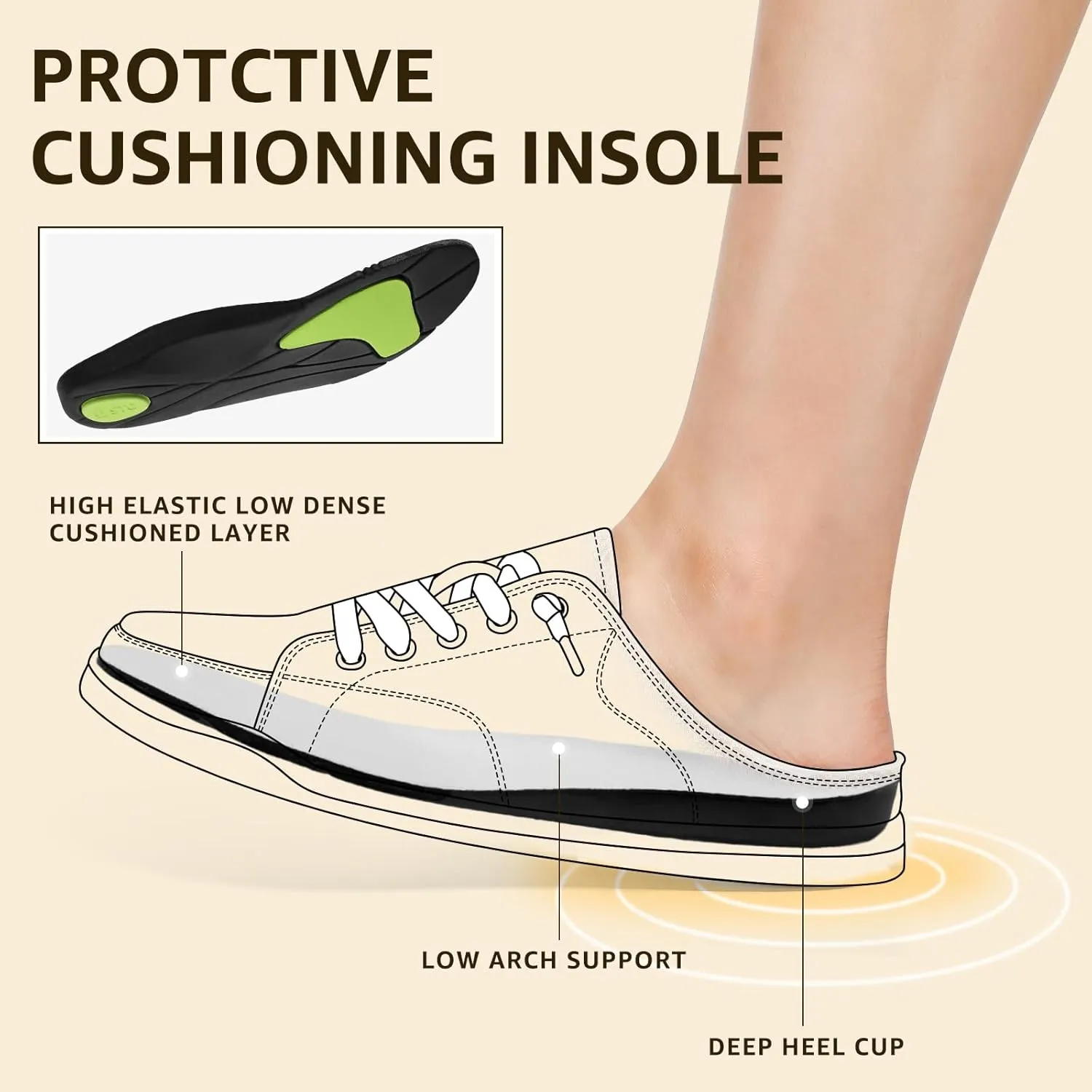 STQ Slip On Mule Sneakers Slide on Canvas Shoes Casual Blackless Orthopedic Shoes with Arch Support Warm Wood Beige Size 7.5