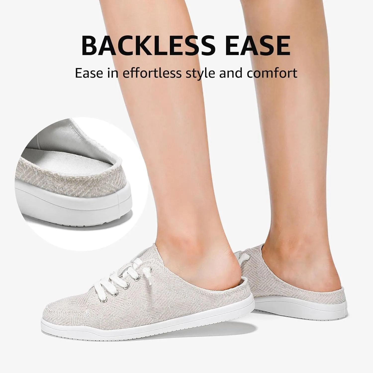 STQ Slip On Mule Sneakers Slide on Canvas Shoes Casual Blackless Orthopedic Shoes with Arch Support Warm Wood Beige Size 7.5
