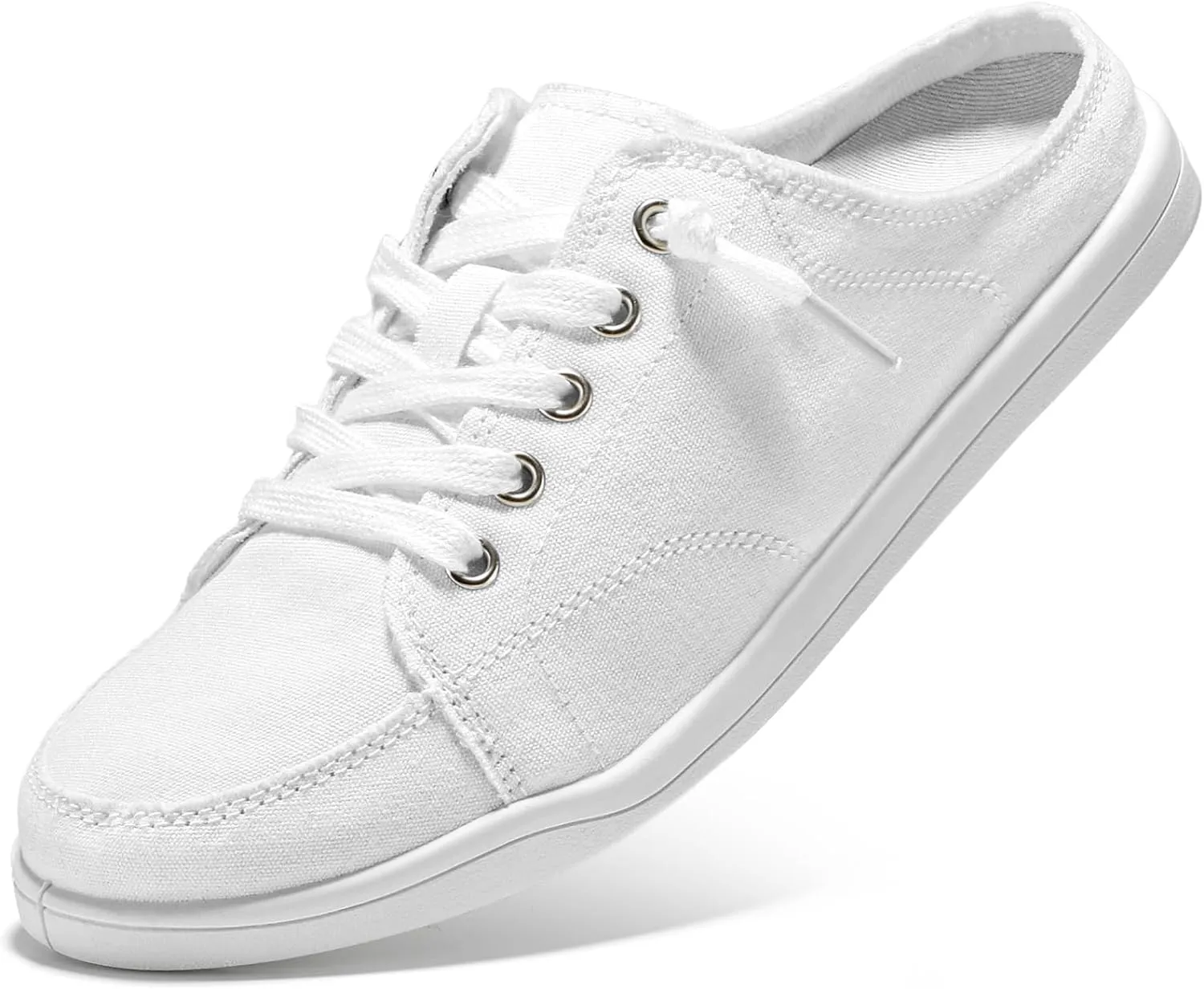STQ White Slip On Shoes for Women Memory Foam Casual Backless Fashion Canvas Tennis Sneakers, Vanilla White Size 7.5