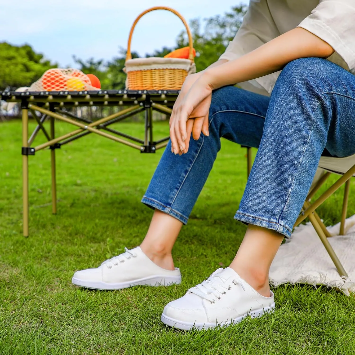 STQ White Slip On Shoes for Women Memory Foam Casual Backless Fashion Canvas Tennis Sneakers, Vanilla White Size 7.5