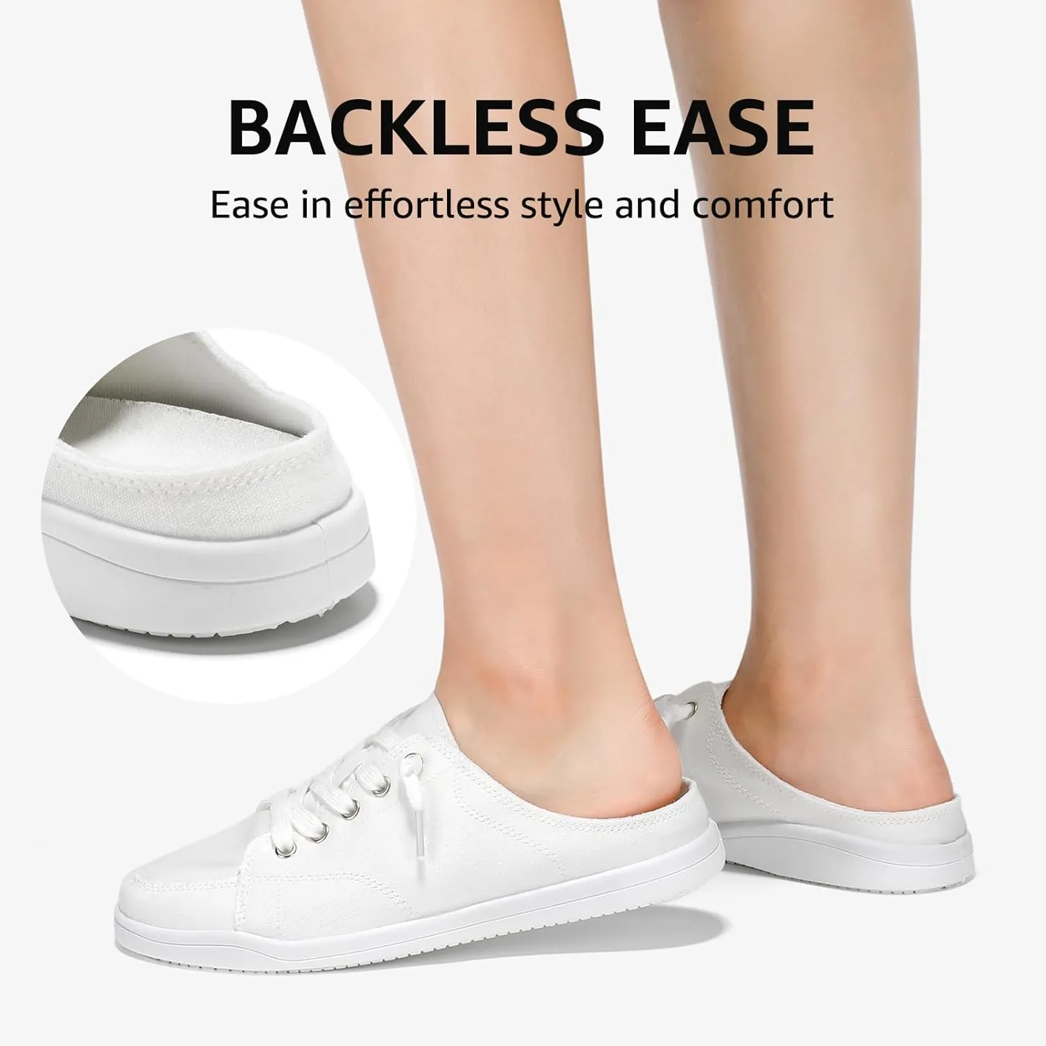 STQ White Slip On Shoes for Women Memory Foam Casual Backless Fashion Canvas Tennis Sneakers, Vanilla White Size 7.5
