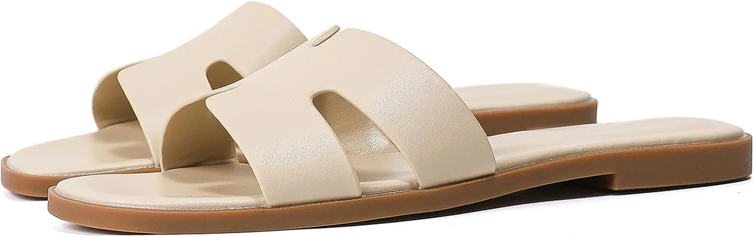 Stratuxx Kaze Open Toe Flat Dress Sandals Womens Slide Comfortable Summer Black, White, Tan Sandals for Women