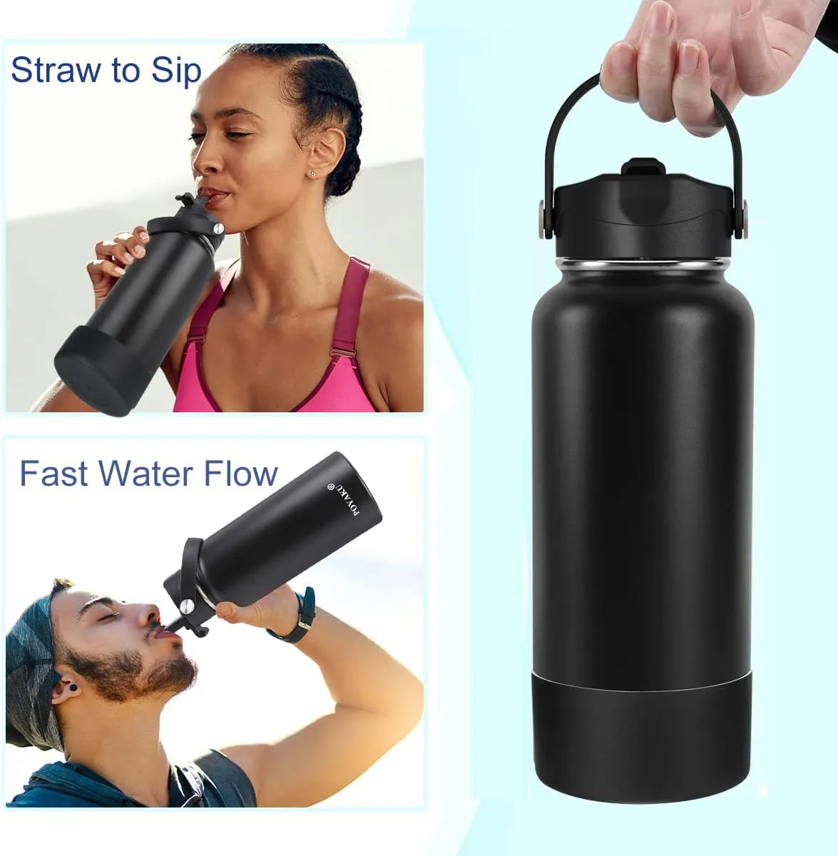Straw Lid for Wide Mouth Water Bottle, Flex Straw Lid Compatible with Hydroflask 12 16 18 20 32 40 64 oz,Flexible Handle Replacement Lid Straws Cap Top Accessories