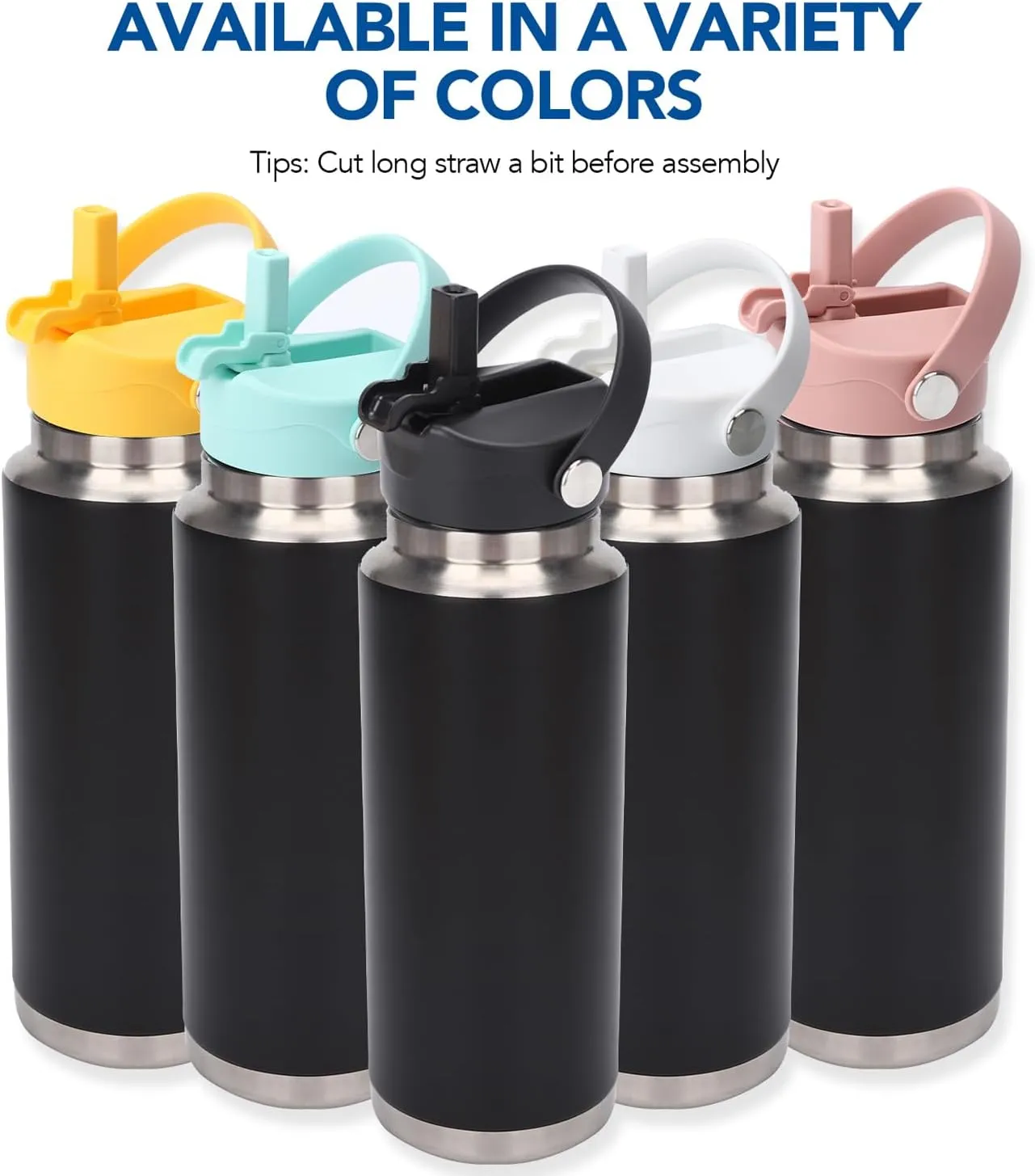 Straw Lid for Yeti Rambler 12/18/26/36/46/64 Oz Straw Cap Replacement with Soft Handle for RTIC | Leakproof | BPA Free | Dishwasher Safe (Straw Lid, Black&Black)