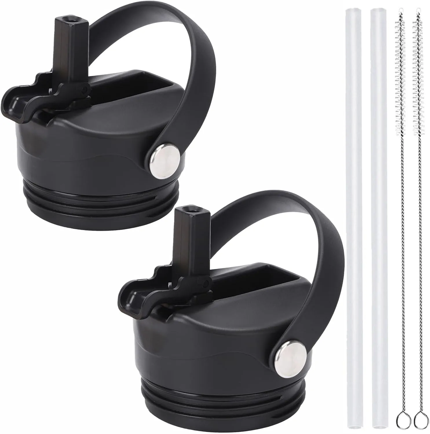 Straw Lid for Yeti Rambler 12/18/26/36/46/64 Oz Straw Cap Replacement with Soft Handle for RTIC | Leakproof | BPA Free | Dishwasher Safe (Straw Lid, Black&Black)