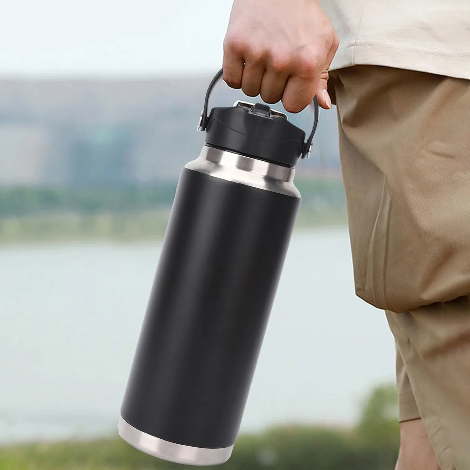 Straw Lid for Yeti Rambler 12/18/26/36/46/64 Oz Straw Cap Replacement with Soft Handle for RTIC | Leakproof | BPA Free | Dishwasher Safe (Straw Lid, Black&Black)