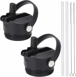 Straw Lid for Yeti Rambler 12/18/26/36/46/64 Oz Straw Cap Replacement with Soft Handle for RTIC | Leakproof | BPA Free | Dishwasher Safe (Straw Lid, Black&Black)
