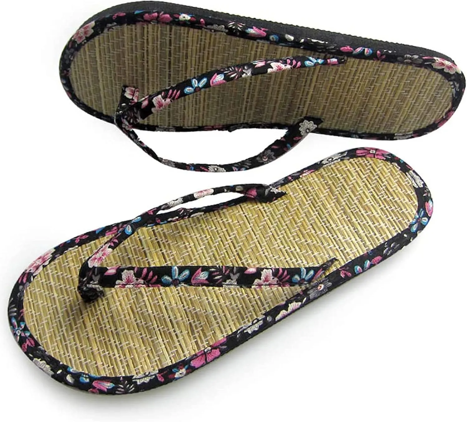 Straw Slippers, Flip Flop Bamboo Laminated Detail Straw Straw Women Comfortable Flip Flop Slippers Unisex-Adult Slippers, Beach Shoes Couple Sandals,Black (Black 36eu)