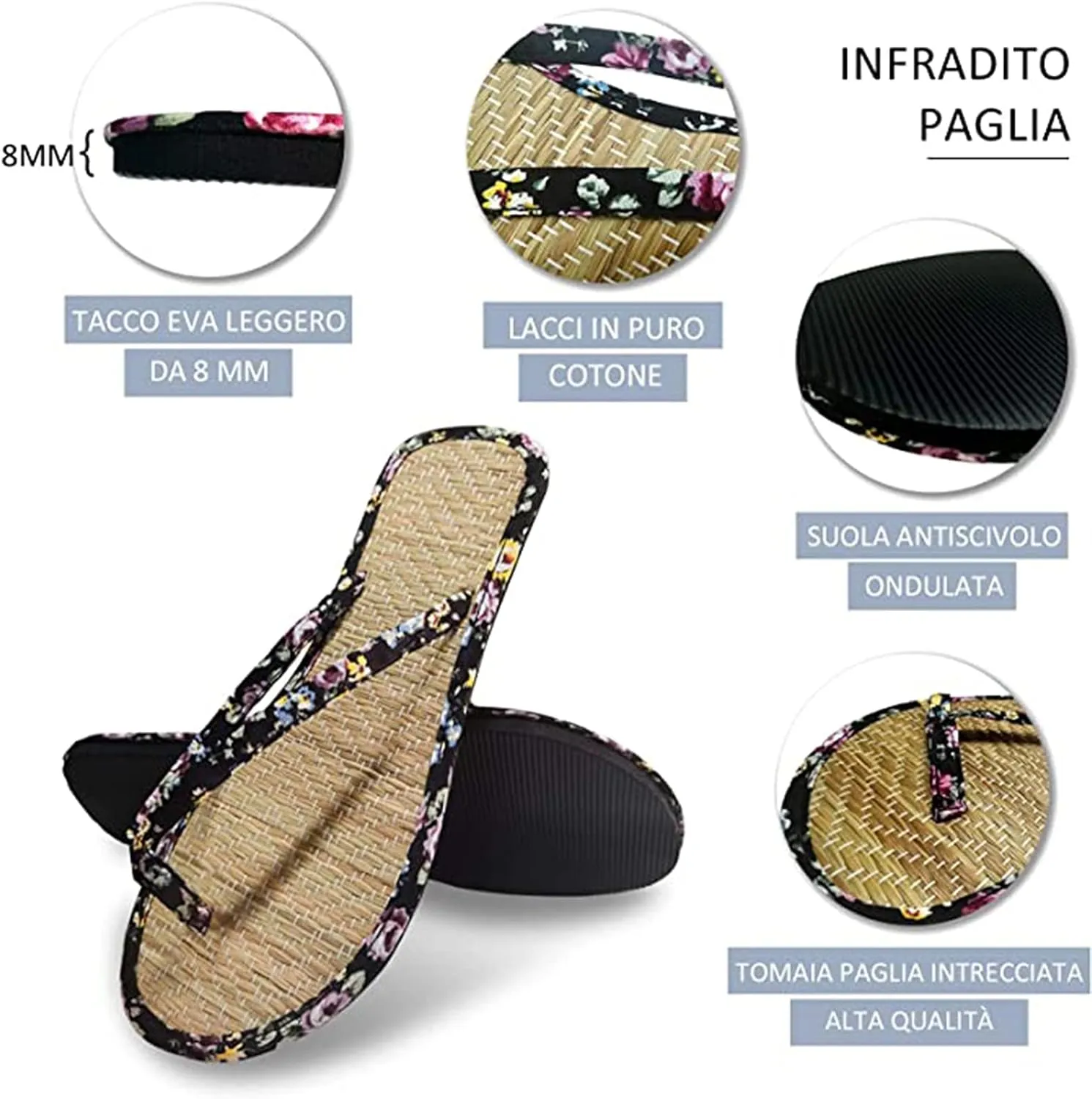 Straw Slippers, Flip Flop Bamboo Laminated Detail Straw Straw Women Comfortable Flip Flop Slippers Unisex-Adult Slippers, Beach Shoes Couple Sandals,Black (Black 36eu)