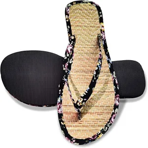 Straw Slippers, Flip Flop Bamboo Laminated Detail Straw Straw Women Comfortable Flip Flop Slippers Unisex-Adult Slippers, Beach Shoes Couple Sandals,Black (Black 36eu)