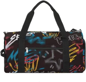 Street Art Graffiti Urban Theme Fitness Large Gym Bag for Unisex with Shoe Compartment & Wet Pocket