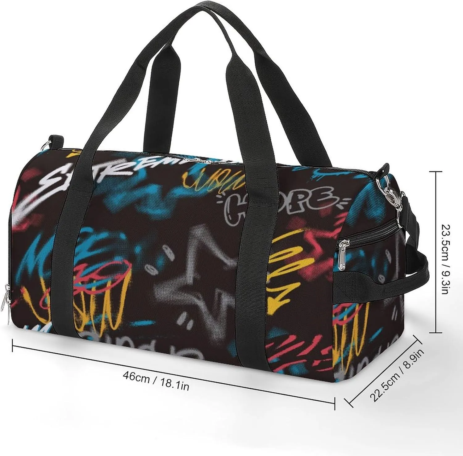 Street Art Graffiti Urban Theme Fitness Large Gym Bag for Unisex with Shoe Compartment & Wet Pocket