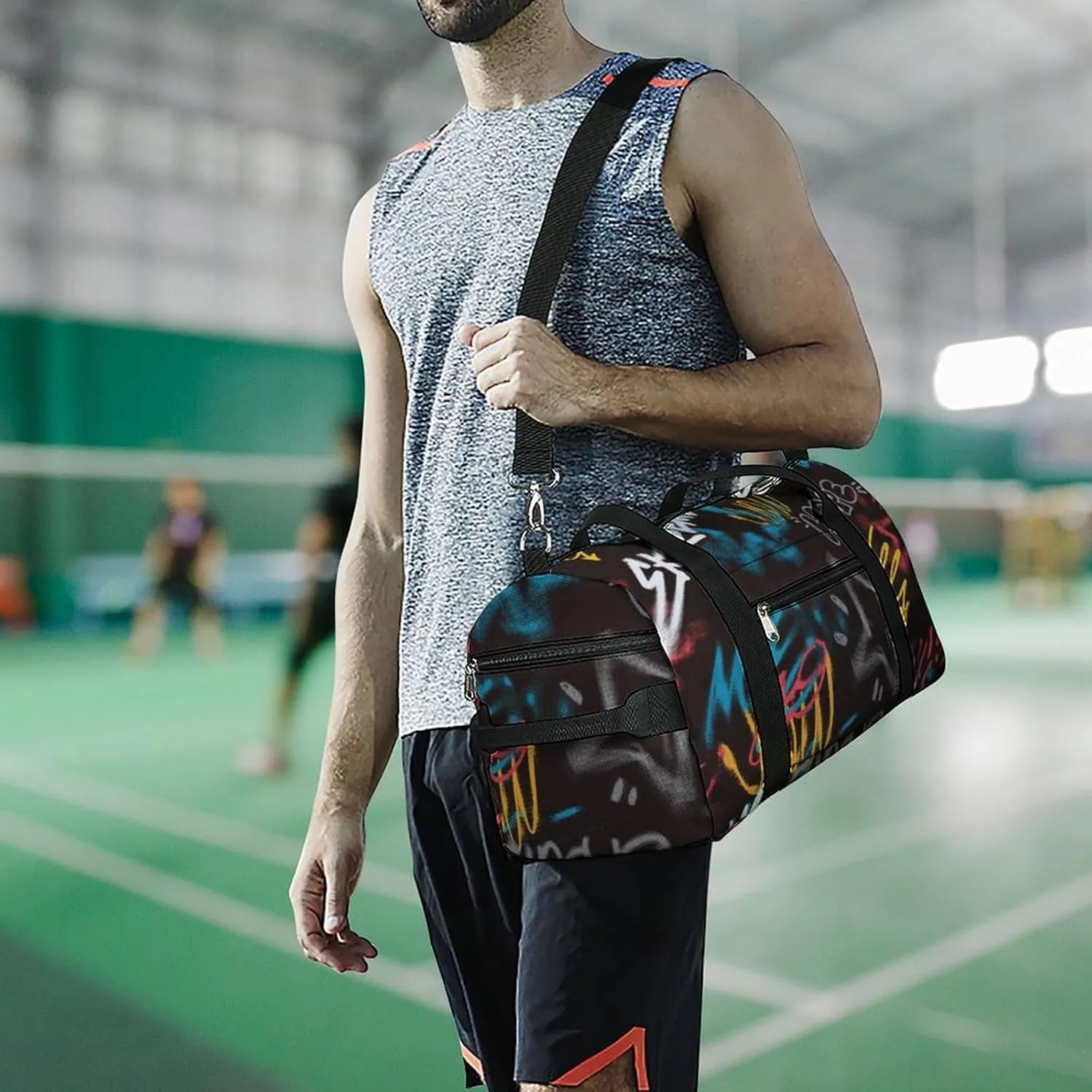 Street Art Graffiti Urban Theme Fitness Large Gym Bag for Unisex with Shoe Compartment & Wet Pocket