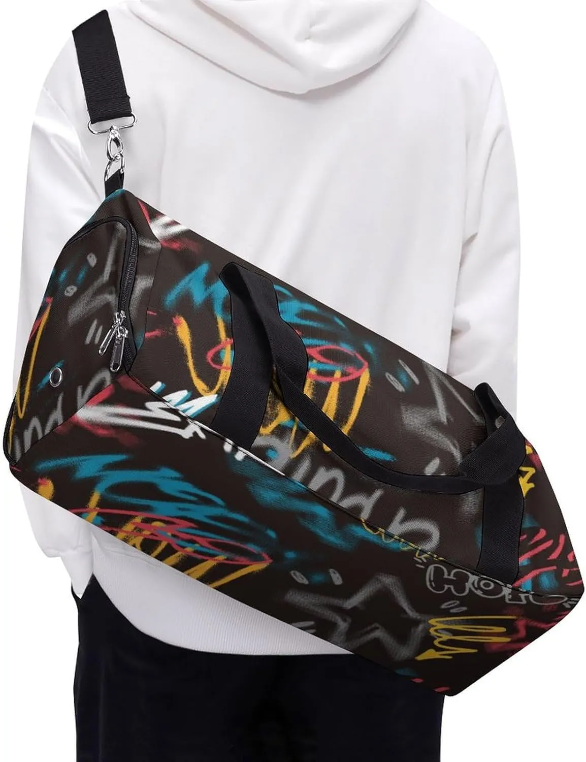 Street Art Graffiti Urban Theme Fitness Large Gym Bag for Unisex with Shoe Compartment & Wet Pocket