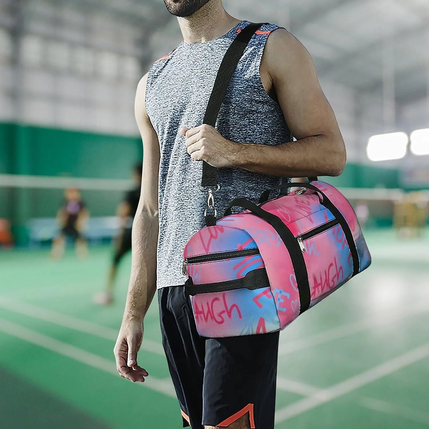 Street Art Style of Letter Fitness Large Gym Bag for Unisex with Shoe Compartment & Wet Pocket
