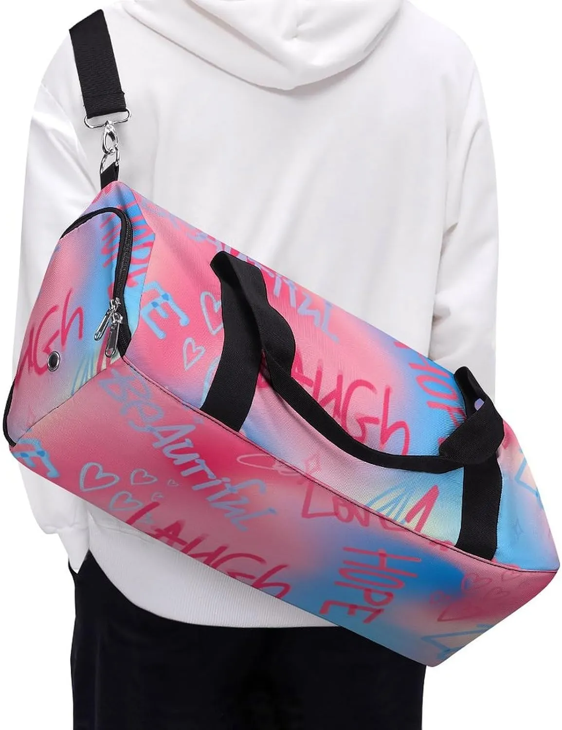 Street Art Style of Letter Fitness Large Gym Bag for Unisex with Shoe Compartment & Wet Pocket