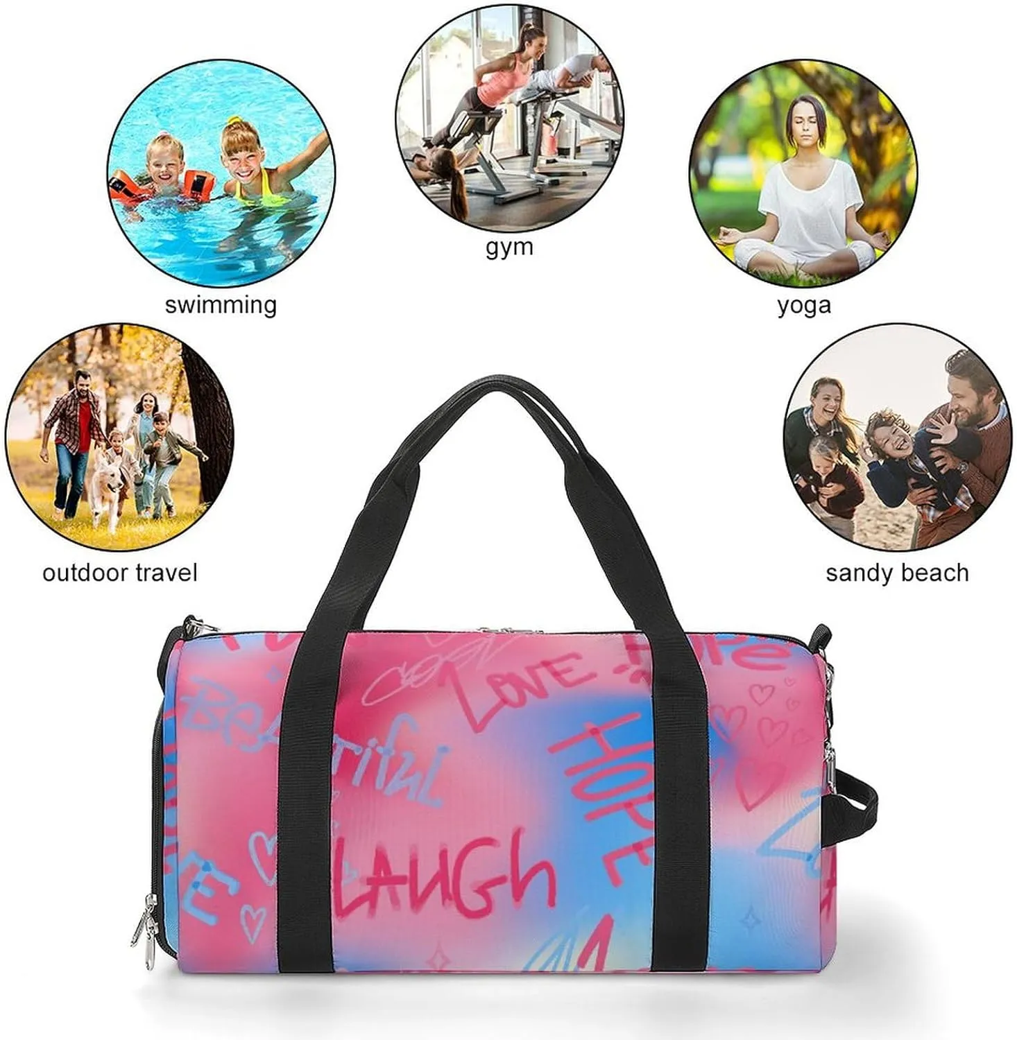 Street Art Style of Letter Fitness Large Gym Bag for Unisex with Shoe Compartment & Wet Pocket