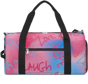 Street Art Style of Letter Fitness Large Gym Bag for Unisex with Shoe Compartment & Wet Pocket