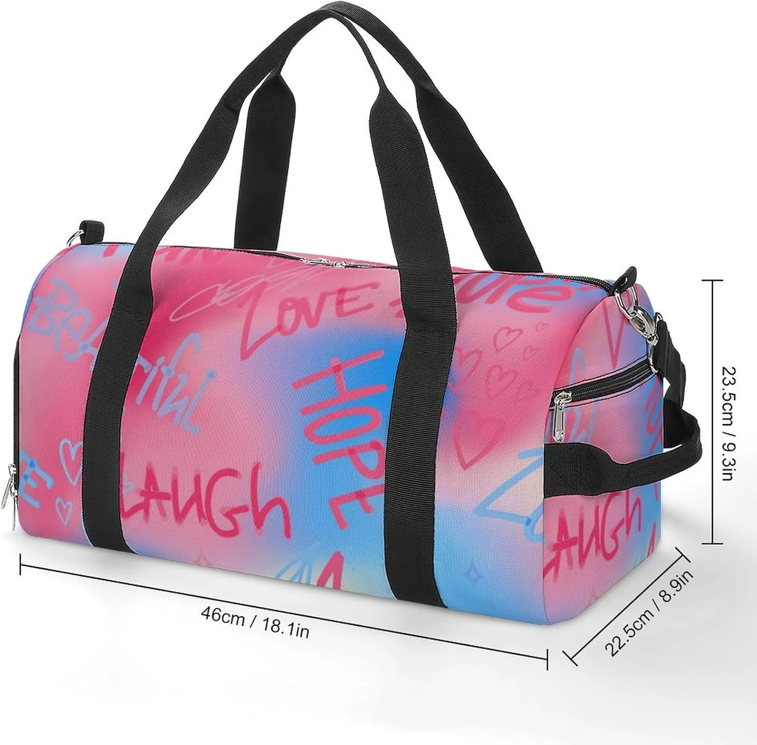 Street Art Style of Letter Fitness Large Gym Bag for Unisex with Shoe Compartment & Wet Pocket