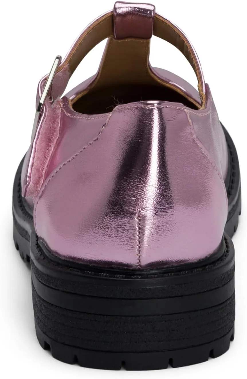 STYLISH S Belle-K ~ Little Kids Girls T-Strap Hook and Loop Low Heel Platform Mary Jane Dress Shoes