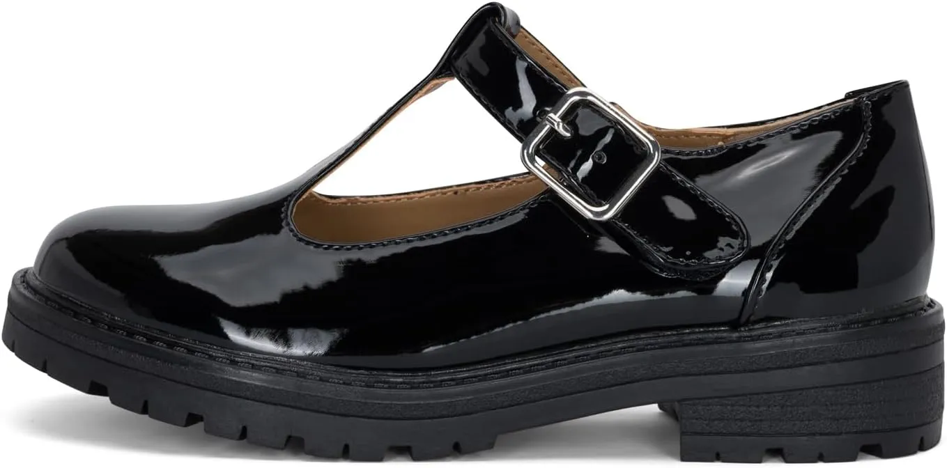 STYLISH S Belle-K ~ Little Kids Girls T-Strap Hook and Loop Low Heel Platform Mary Jane Dress Shoes