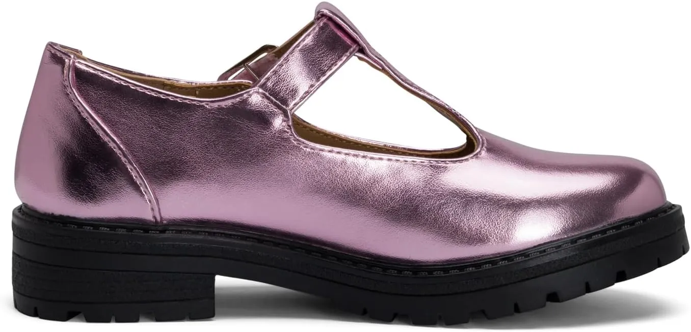 STYLISH S Belle-K ~ Little Kids Girls T-Strap Hook and Loop Low Heel Platform Mary Jane Dress Shoes
