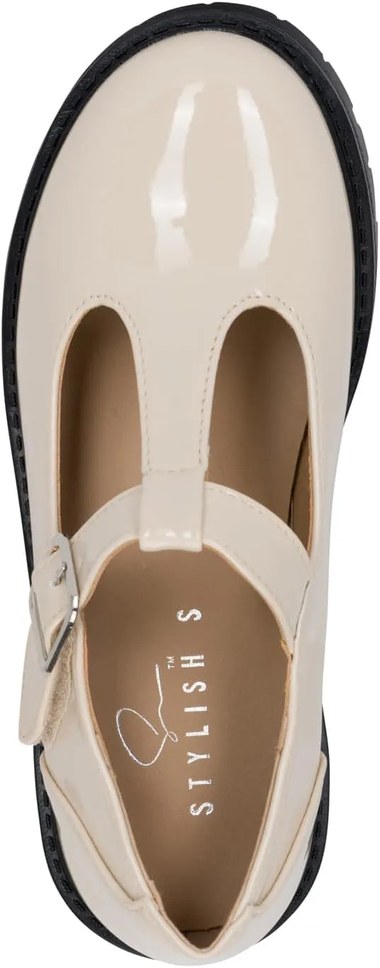 STYLISH S Belle-K ~ Little Kids Girls T-Strap Hook and Loop Low Heel Platform Mary Jane Dress Shoes