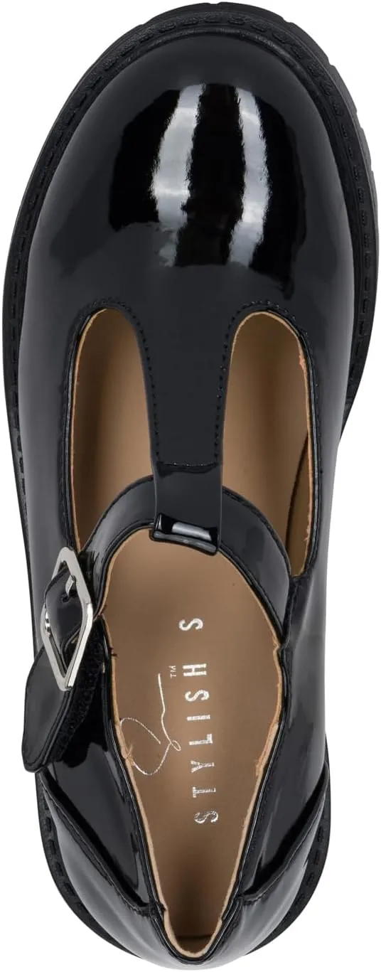 STYLISH S Belle-K ~ Little Kids Girls T-Strap Hook and Loop Low Heel Platform Mary Jane Dress Shoes