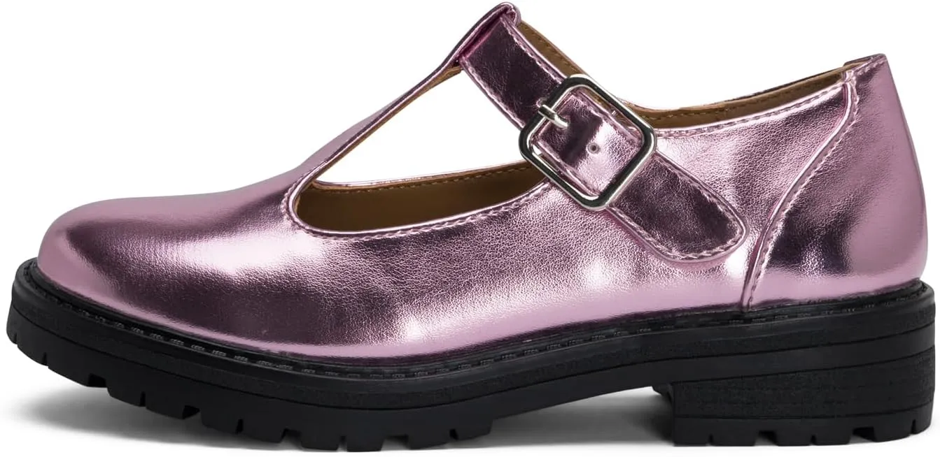STYLISH S Belle-K ~ Little Kids Girls T-Strap Hook and Loop Low Heel Platform Mary Jane Dress Shoes