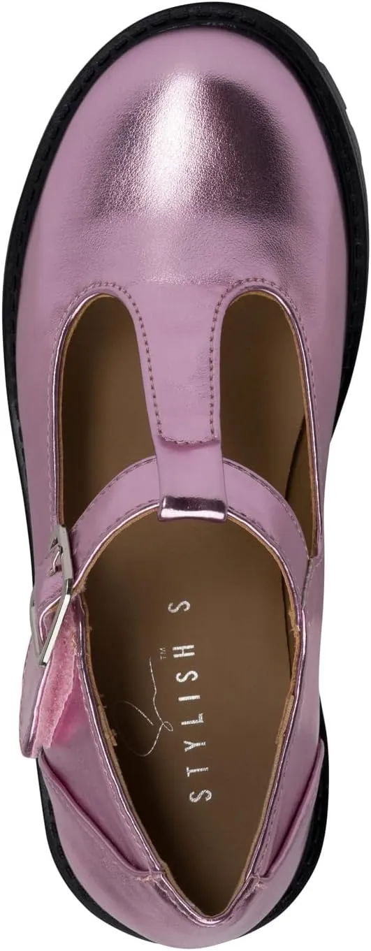 STYLISH S Belle-K ~ Little Kids Girls T-Strap Hook and Loop Low Heel Platform Mary Jane Dress Shoes