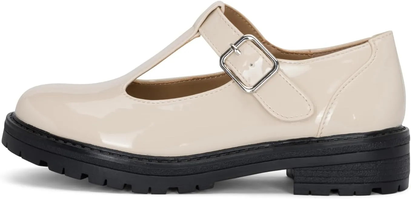 STYLISH S Belle-K ~ Little Kids Girls T-Strap Hook and Loop Low Heel Platform Mary Jane Dress Shoes