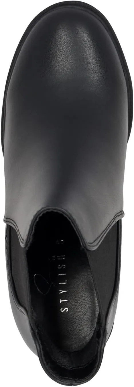 STYLISH S DIVINE - Womens Chuncky High Heel Round Toe Platform Chelsea Ankle Boots