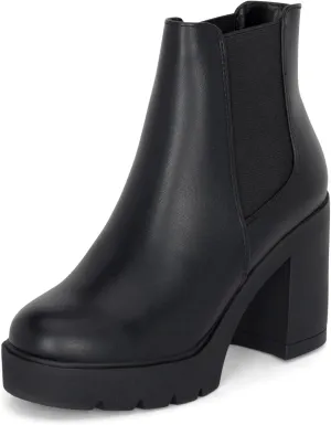 STYLISH S DIVINE - Womens Chuncky High Heel Round Toe Platform Chelsea Ankle Boots