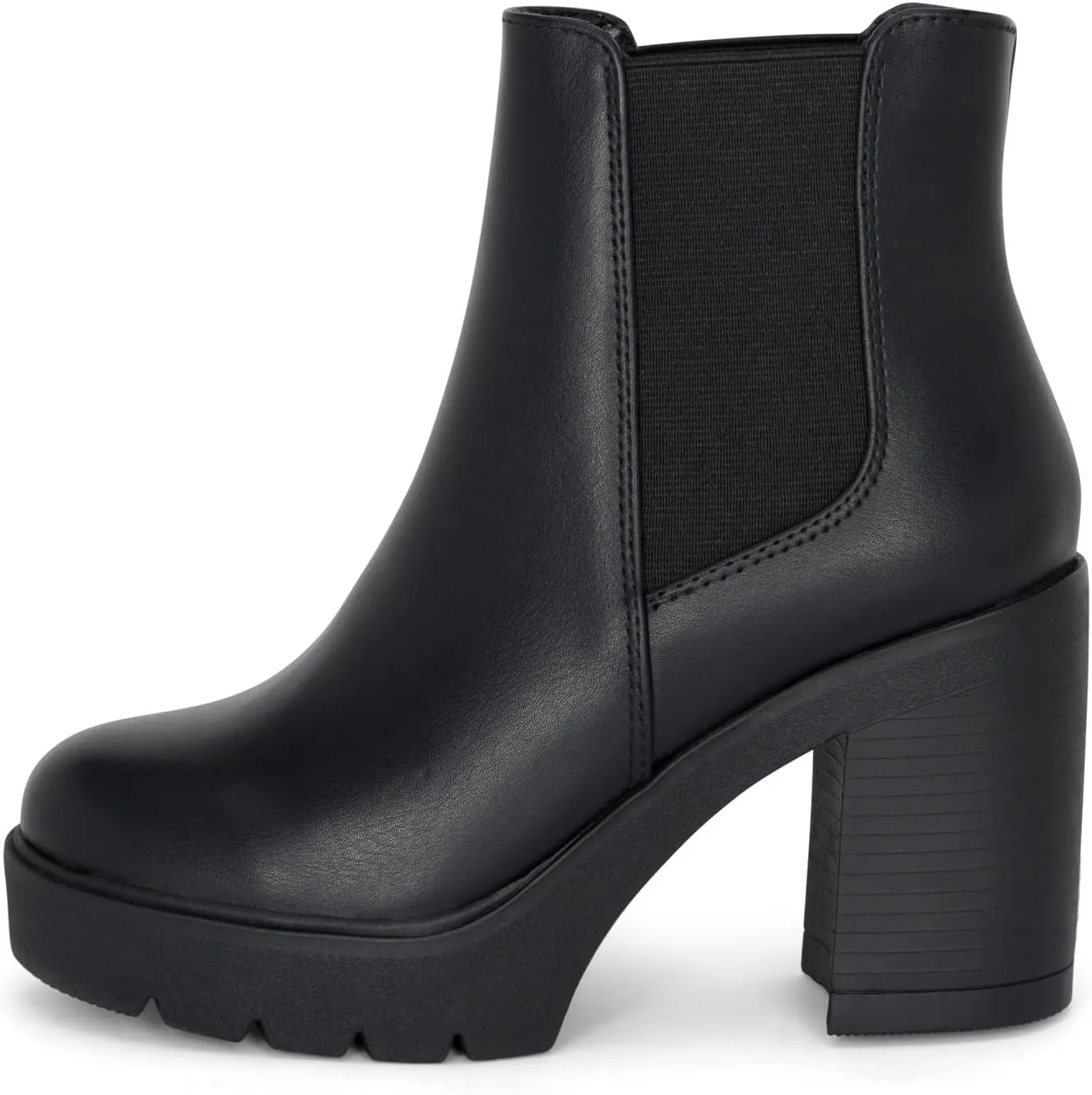 STYLISH S DIVINE - Womens Chuncky High Heel Round Toe Platform Chelsea Ankle Boots