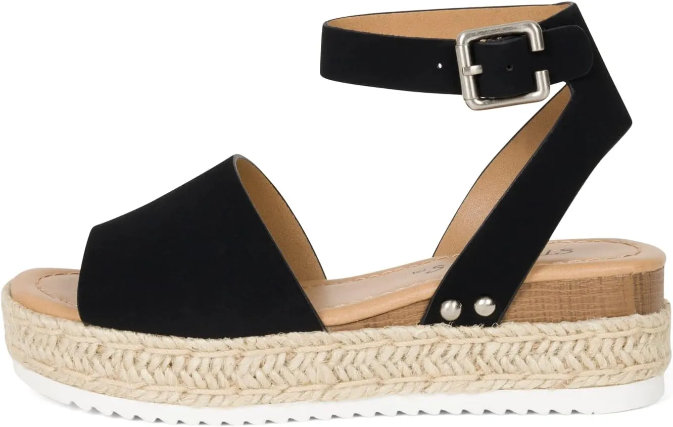 STYLISH S Gloria-IIS ~ Girls Single Band Open Toe Platform Wedge Espadrille Studded Sandals Adjustable Ankle Buckle