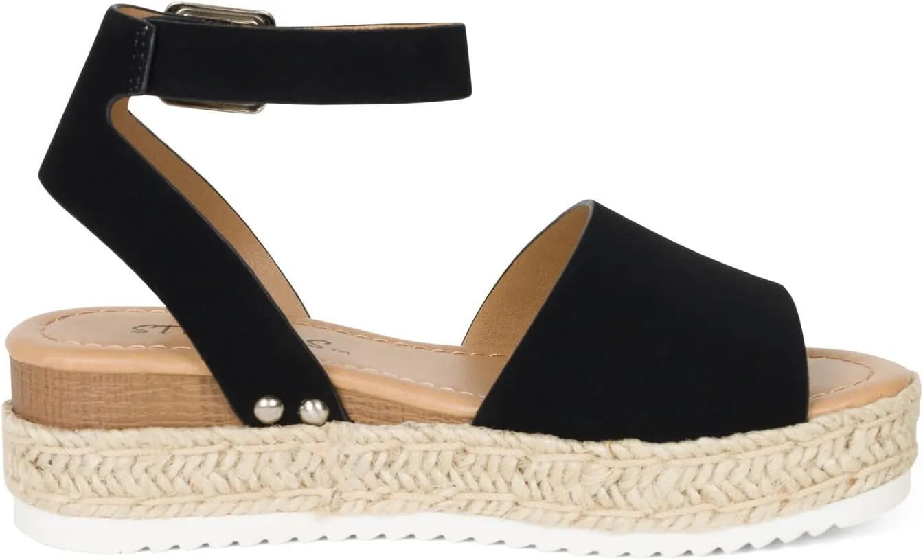 STYLISH S Gloria-IIS ~ Girls Single Band Open Toe Platform Wedge Espadrille Studded Sandals Adjustable Ankle Buckle