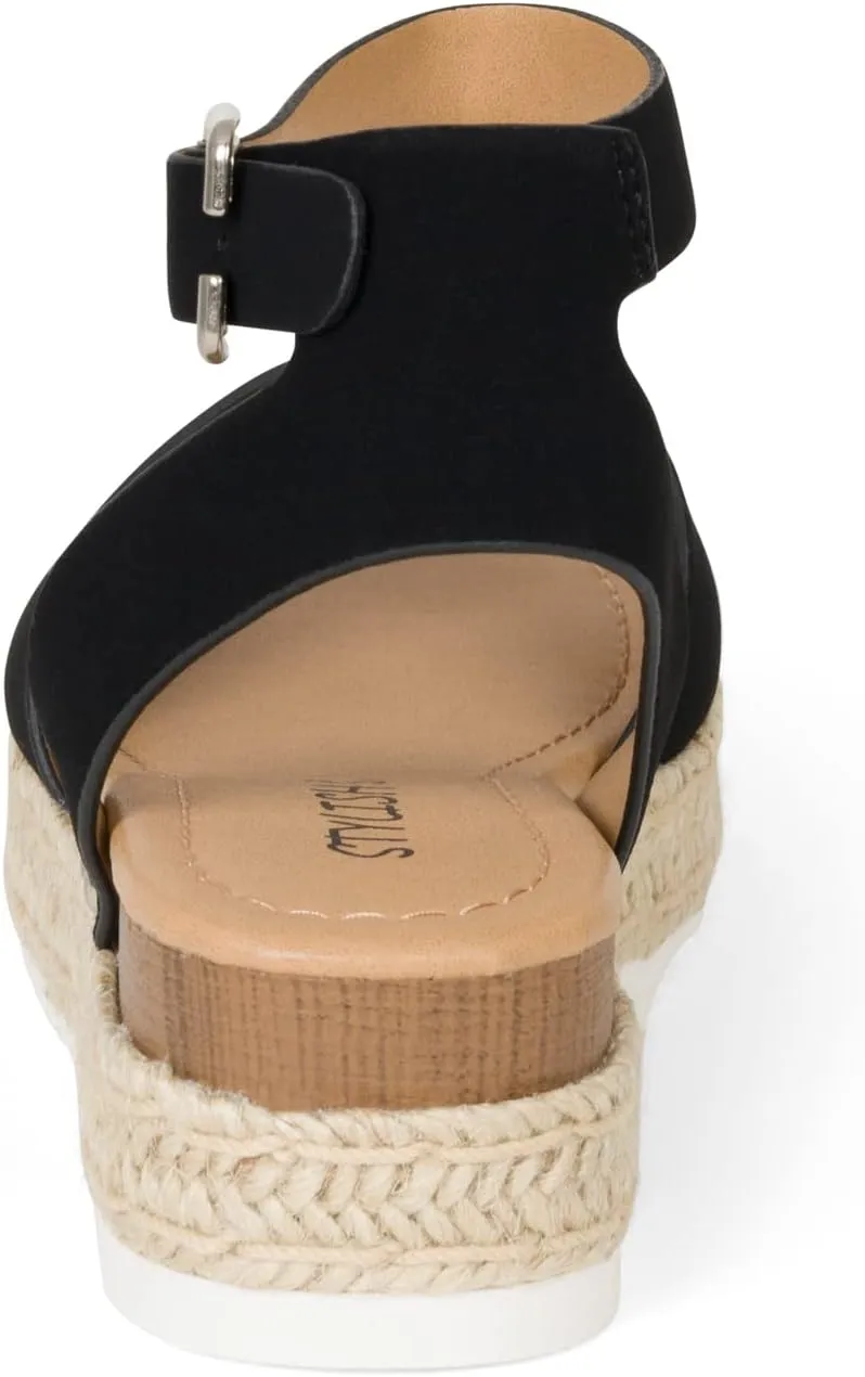 STYLISH S Gloria-IIS ~ Girls Single Band Open Toe Platform Wedge Espadrille Studded Sandals Adjustable Ankle Buckle