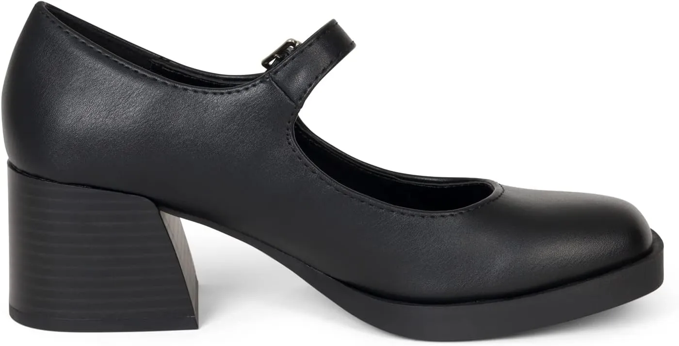 STYLISH S Rosa - Women's Square Toe Chunky Stacked Heel Mary Jane with Adjustable Ankle Buckle