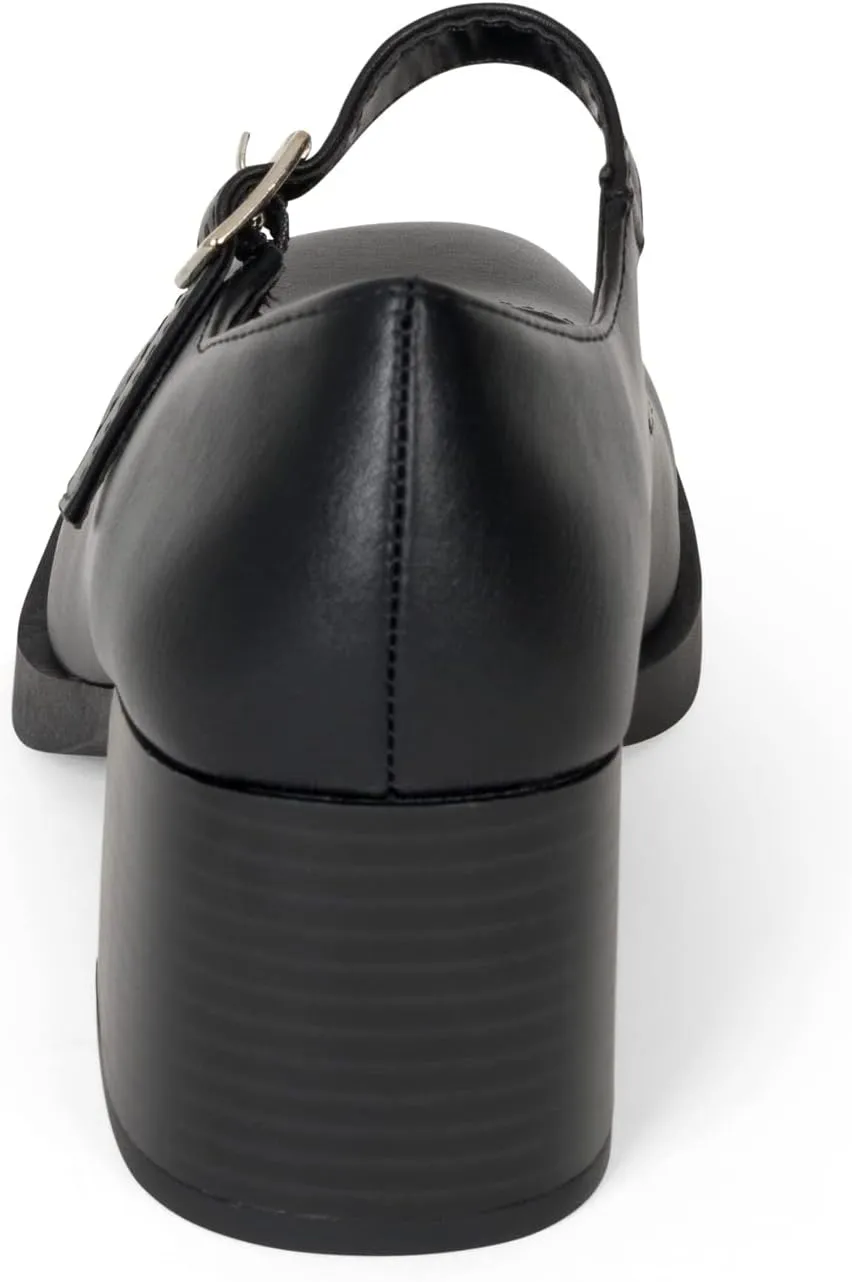 STYLISH S Rosa - Women's Square Toe Chunky Stacked Heel Mary Jane with Adjustable Ankle Buckle