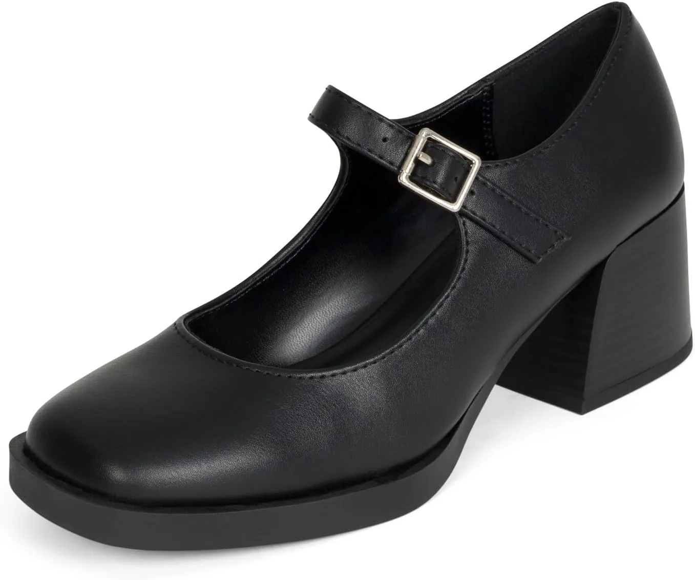 STYLISH S Rosa - Women's Square Toe Chunky Stacked Heel Mary Jane with Adjustable Ankle Buckle