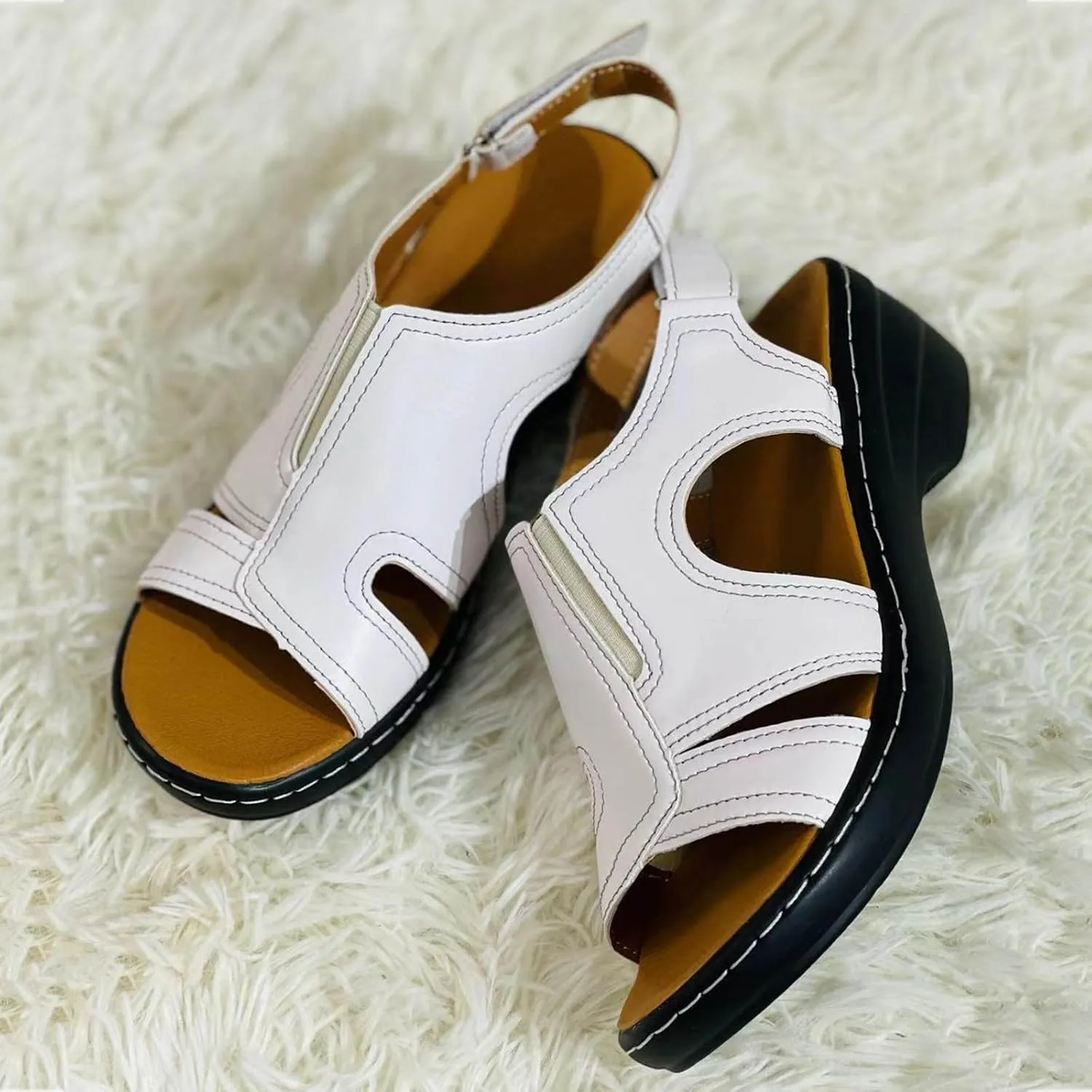 SuanlaTDS Summer Sandals for Women 2025 Open Toe Low Block Heels Adjustable Ankle Strap Comfortable Casual Backless Outdoor Beach Dressy Party Wedge Sandal for Daily Work