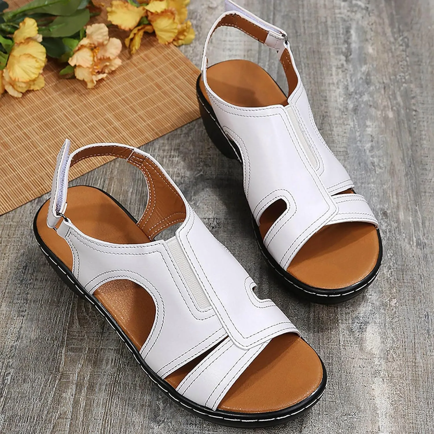 SuanlaTDS Summer Sandals for Women 2025 Open Toe Low Block Heels Adjustable Ankle Strap Comfortable Casual Backless Outdoor Beach Dressy Party Wedge Sandal for Daily Work