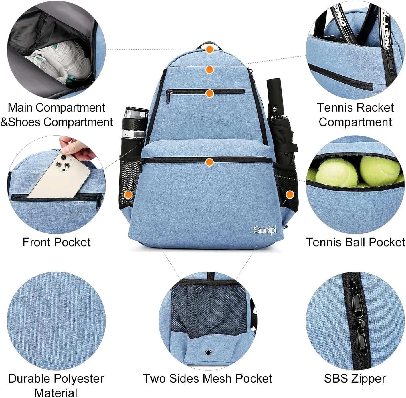 Sucipi Tennis Bag Professional Tennis Backpack for Men and Women Racket Bags Holds 2 Rackets with Ventilated Shoe Compartment